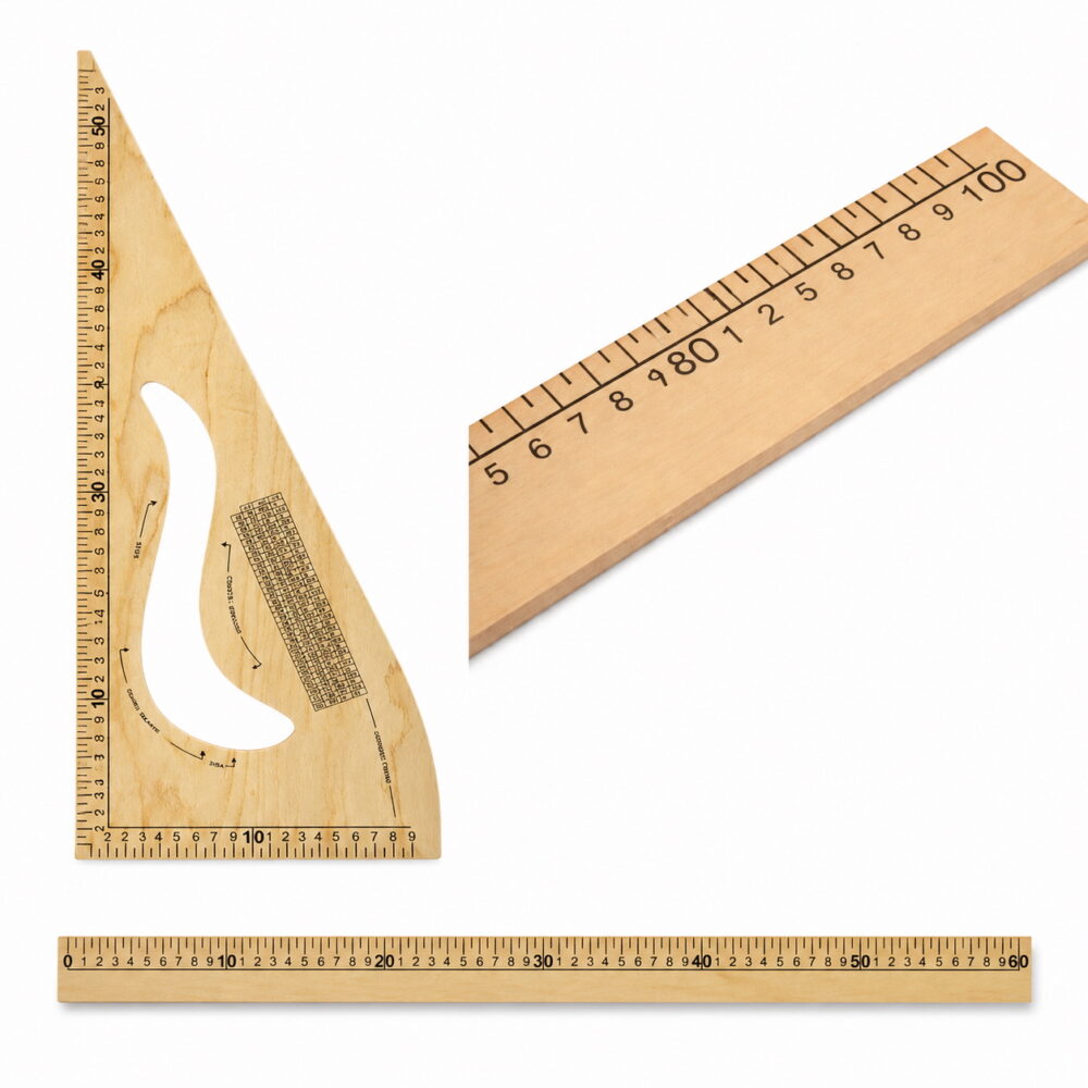 Escuadras y reglas de madera.